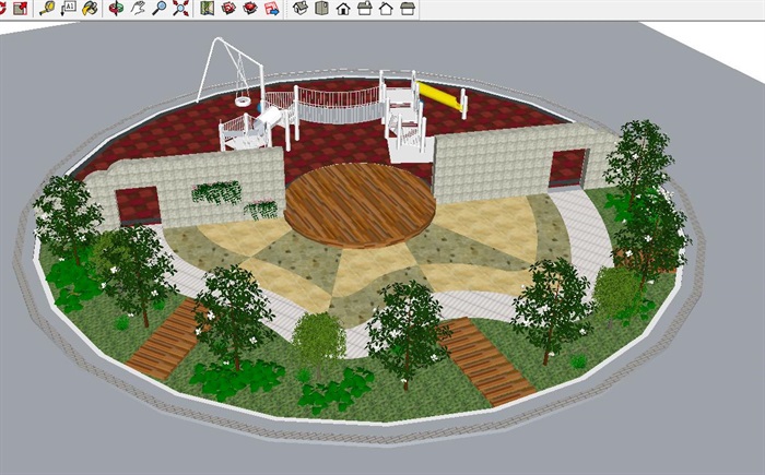 圆形小游园景观设计方案SU模型(4)