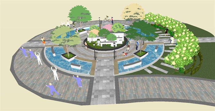 新中式圆形小广场景观设计方案SU模型(2)