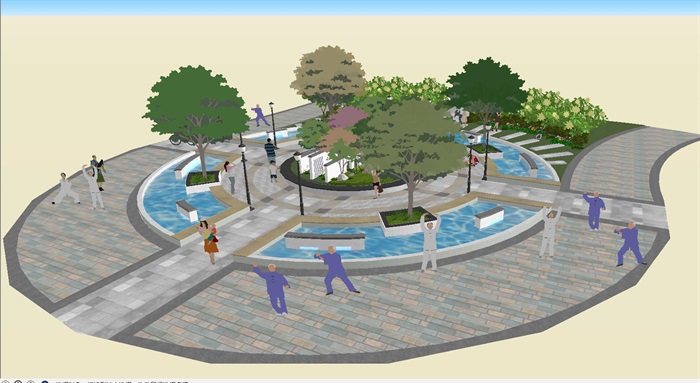 新中式圆形小广场景观设计方案SU模型(4)