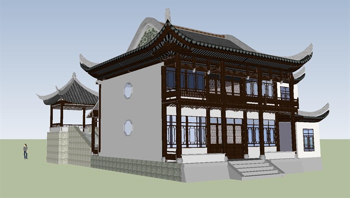 古典中式俞楼建筑设计方案SU模型(2)