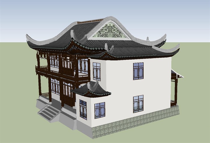 古典中式俞楼建筑设计方案SU模型(4)