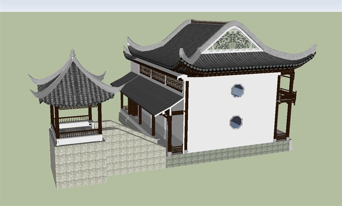 古典中式俞楼建筑设计方案SU模型(6)
