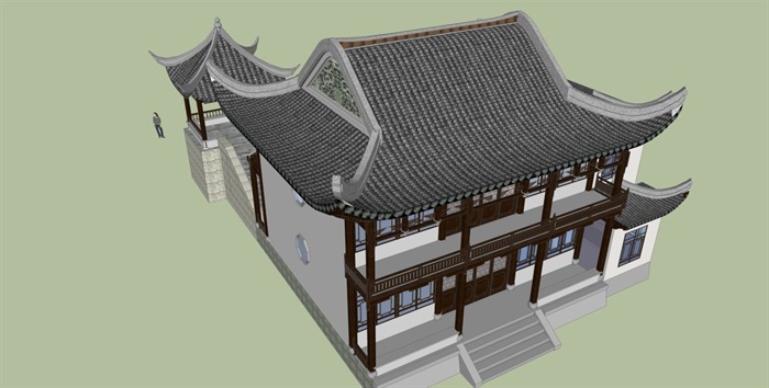 古典中式俞楼建筑设计方案SU模型(7)