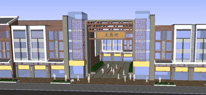 新中式玉器街建筑设计方案SU模型(2)