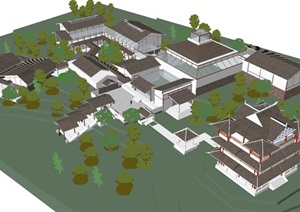 园林式山地博物馆建筑设计方案SU(草图大师)模型