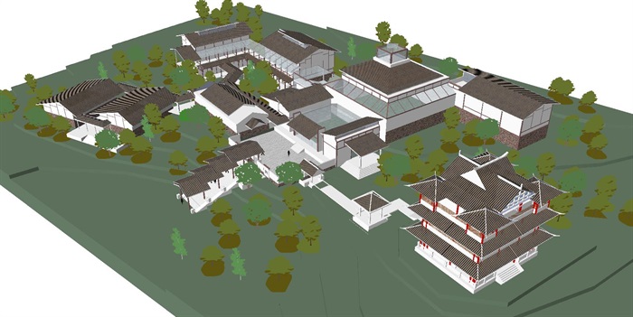 园林式山地博物馆建筑设计方案SU模型(1)