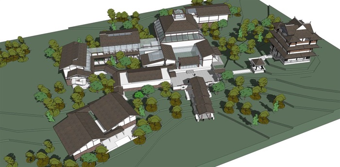 园林式山地博物馆建筑设计方案SU模型(5)