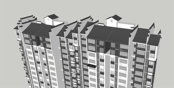 许昌新中式高层住宅单体建筑设计方案SU模型(3)