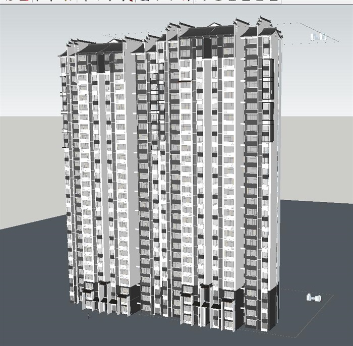 许昌新中式高层住宅单体建筑设计方案SU模型(5)