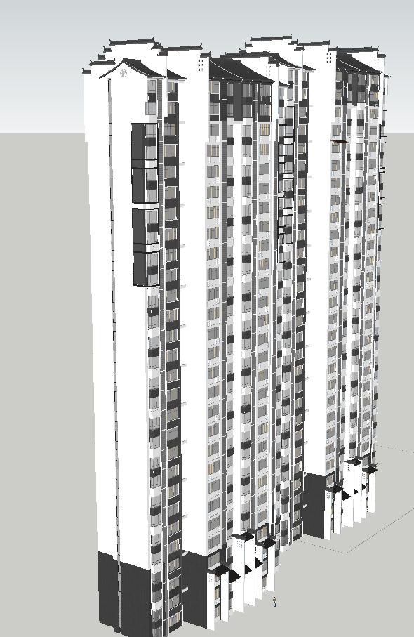 许昌新中式高层住宅单体建筑设计方案SU模型(7)