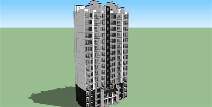 新中式15层高层住宅单体建筑设计方案SU模型(4)