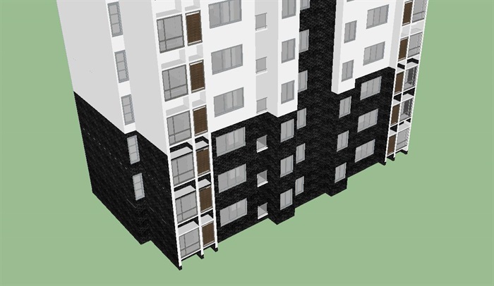 新中式15层高层住宅单体建筑设计方案SU模型(3)