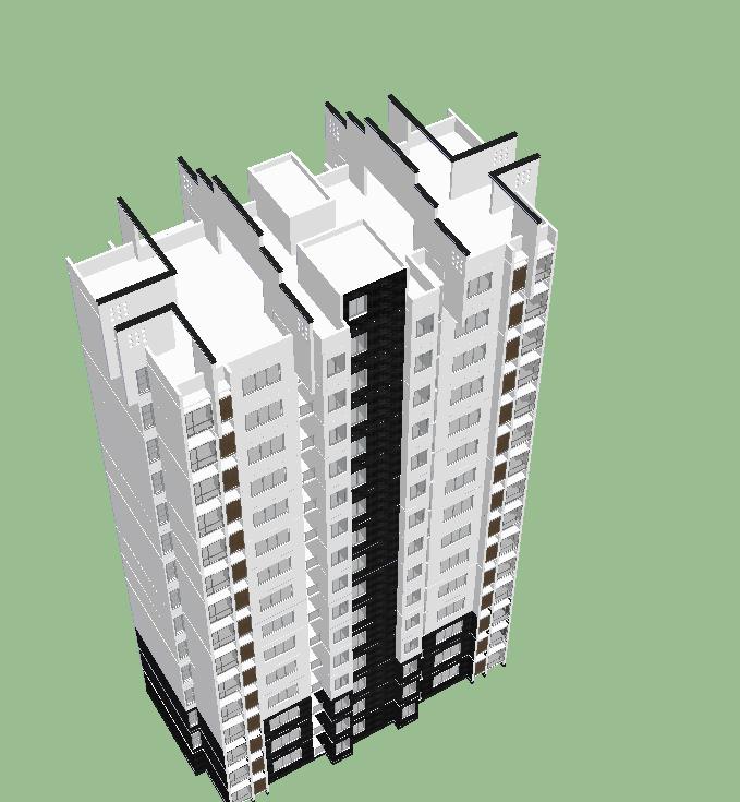 新中式15层高层住宅单体建筑设计方案SU模型(6)