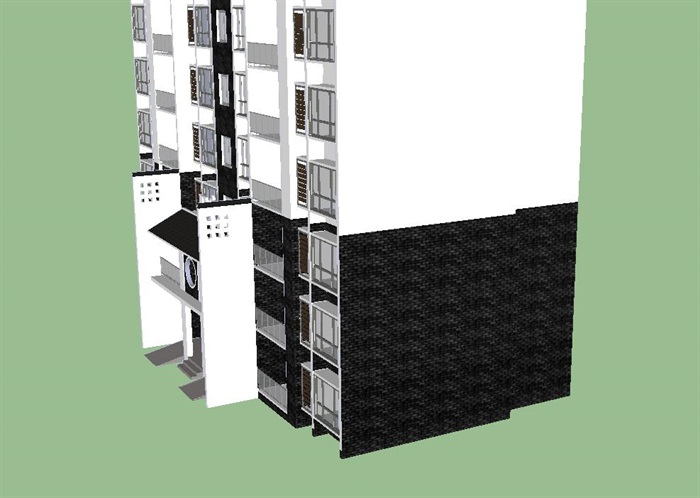 新中式15层高层住宅单体建筑设计方案SU模型(5)