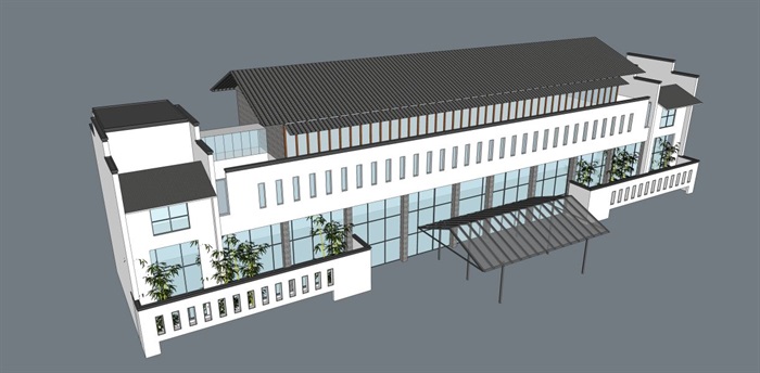 新中式办公楼建筑设计方案SU模型(4)