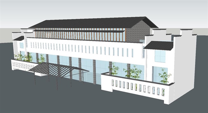 新中式办公楼建筑设计方案SU模型(3)