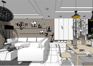 简欧风格住宅详细室内空间装饰设计SU(草图大师)模型
