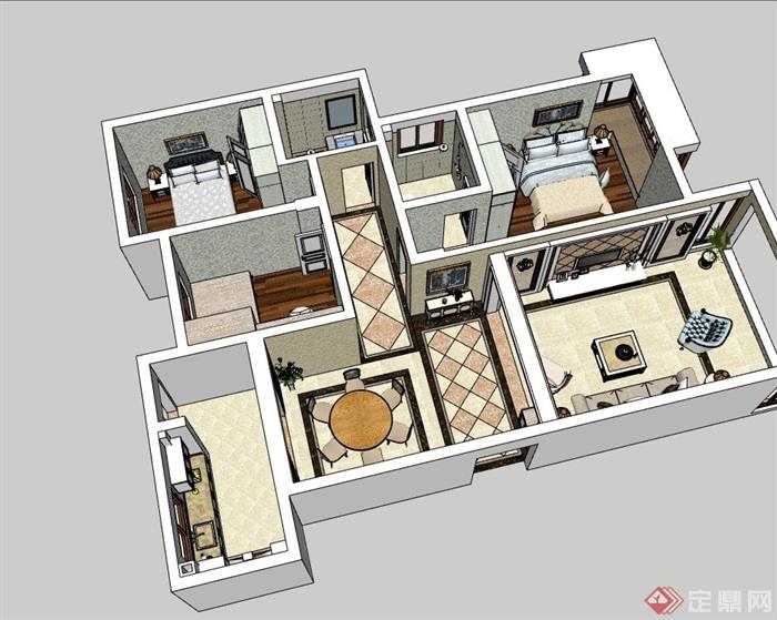 现代风格住宅完整室内空间设计su模型