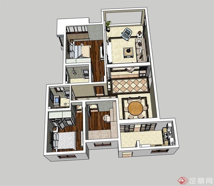 现代风格住宅完整室内空间设计su模型