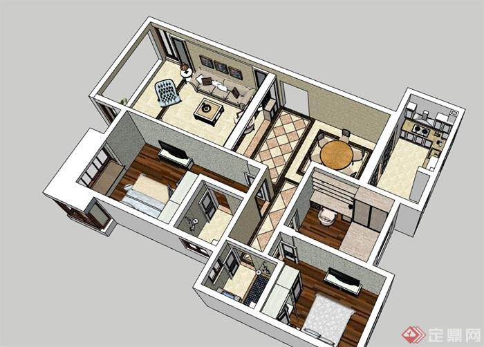 现代风格住宅完整室内空间设计su模型