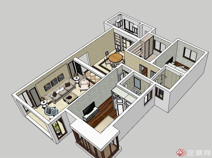 现代风格住宅完整室内空间设计su模型