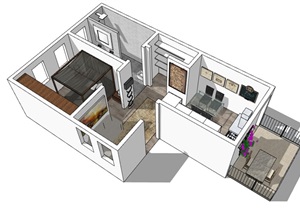 现代简单住宅室内家装空间SU(草图大师)模型
