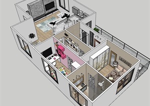 完整的独特住宅室内家装空间SU(草图大师)模型