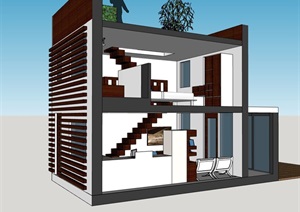简单的跃层住宅室内家装空间SU(草图大师)模型