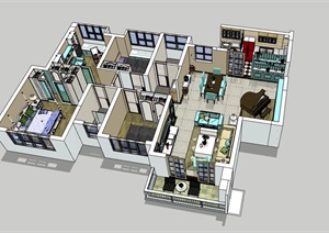 现代完整的住宅室内家装空间SU(草图大师)模型
