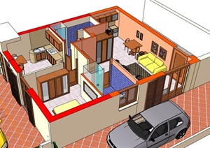 某室内单层住宅室内家装空间SU(草图大师)模型