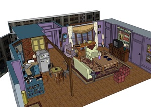 独特详细的住宅室内家装空间SU(草图大师)模型