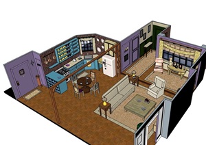 某住宅室内家装部分空间SU(草图大师)模型