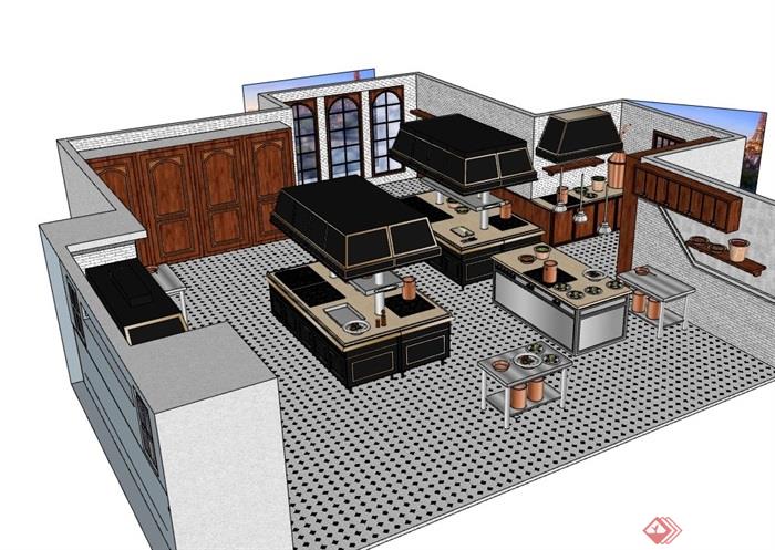 现代详细的厨房空间su模型
