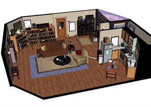 精致的详细住宅室内家装空间SU(草图大师)模型