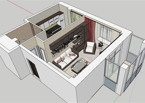 某独特的住宅室内家装空间SU(草图大师)模型