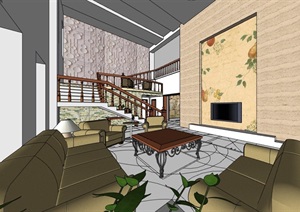 两层居住空间室内家装SU(草图大师)模型
