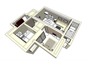 现代小户型居住空间室内家装SU(草图大师)模型