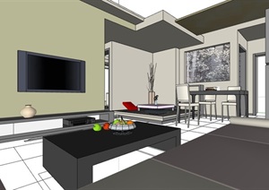 现代居住空间室内家装设计SU(草图大师)模型
