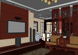 某中式家装室内空间装饰设计SU(草图大师)模型