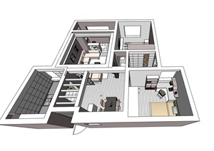 某现代小区家装室内空间装饰设计SU(草图大师)模型