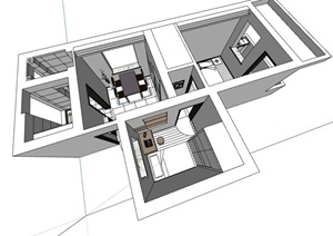 某现代精致的家装室内空间装饰设计SU(草图大师)模型