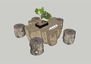 乡村树桩户外景观桌椅素材设计SU(草图大师)模型