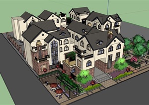 欧式小区住宅别墅建筑素材设计SU(草图大师)模型