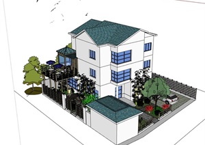 独栋欧式住宅别墅建筑素材设计SU(草图大师)模型