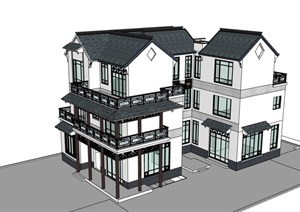 中式三层住宅别墅建筑素材设计SU(草图大师)模型
