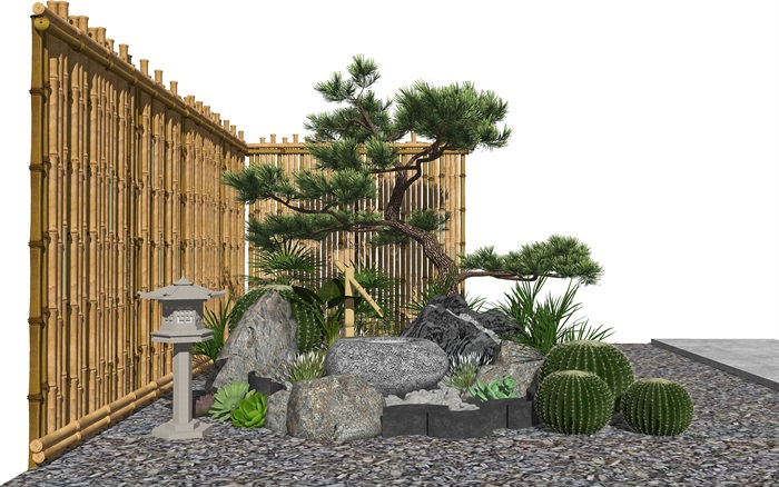 新中式景观小品 庭院景观 跌水景观隔断SU模型(1)