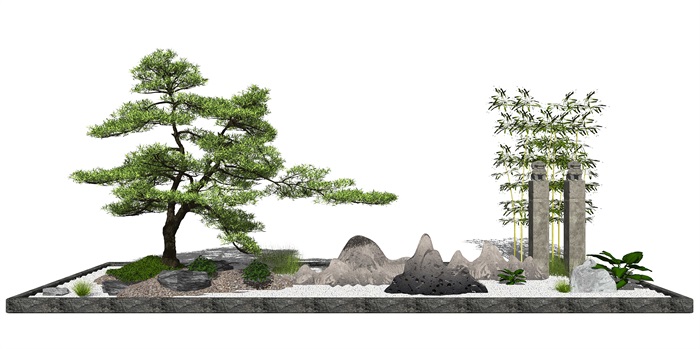 新中式景观小品 庭院景观 景观树 石头su模型(2)