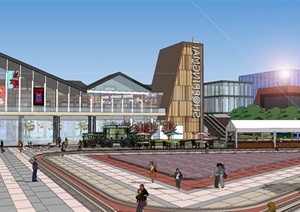 火车广场现代商业街区详细建筑SU(草图大师)模型