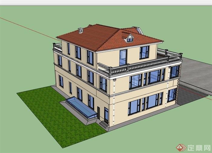 3层别墅建筑楼su模型