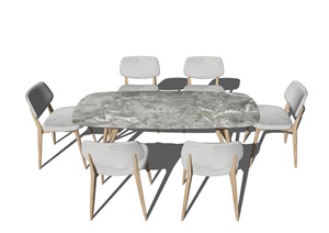 现代餐桌椅组合 椅子桌子SU(草图大师)模型